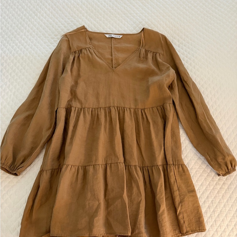 Zara Stylish Brown Tiered mini dress